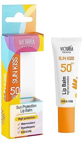 Victoria Beauty Lippenbalsam LSF 50, Sonnenschutz für Lippen, Lip Balm with SPF 50, UVA und UVB, mit hohem Breitspektrumschutz, Wasserfeste Formel, 10ml
