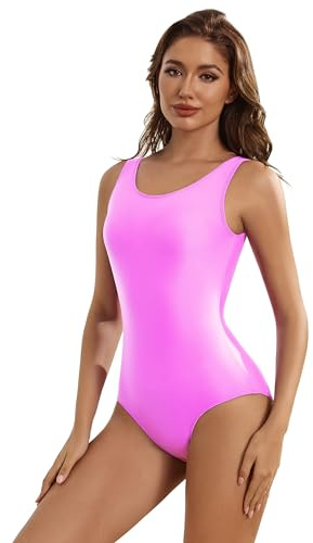 Aoylisey Women's Tank Ballet Dance Leotard One Piece Suit Gymnastics Sleeveless Bodysuit (Hot-pink, XXXX-Large)