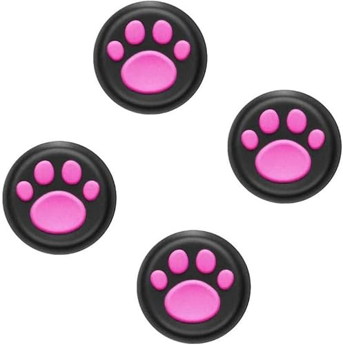 4pcs Pink Cat Paw Claw Print Silicone Analog Thumb Stick Grip Cover Caps, Compatible with PS5, PS4, Xbox Series S|X & Xbox One Controllers