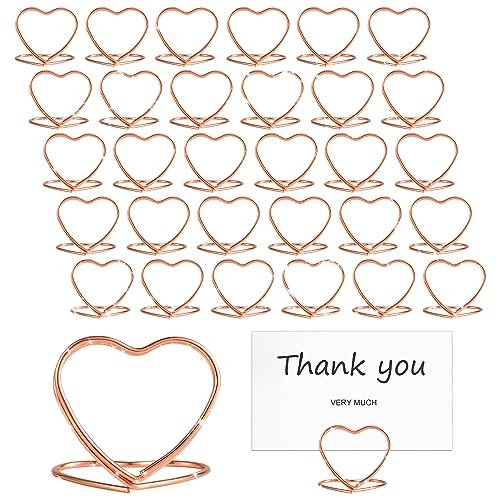 32pz Porta Numeri da Tavolo, Mini Portacarte da Tavolo, a Forma di Cuore Supporto per Cartello da Tavolo, Clip Porta Foto, Segnaposto per Matrimoni Feste Ufficio (Oro Rosa)