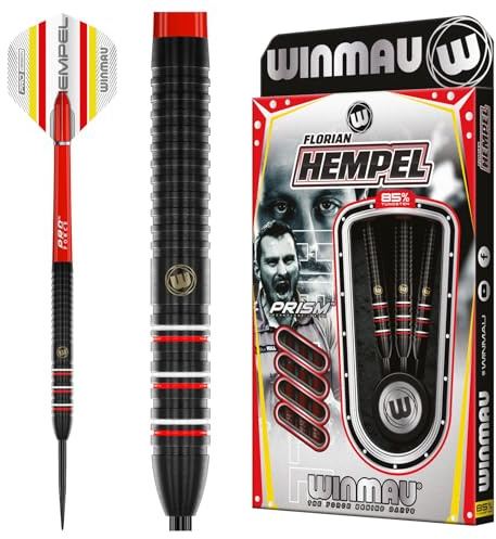 WINMAU Darts – Florian Hempel 85% Pro-serien 22 g professionellt dartset med dartflyg och dartaxlar (stammar)