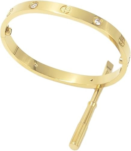 Luxury Gold-Plated Stainless Steel Simple Style Love Bangle Bracelet for Women Men (GoldCZ in Size 16)
