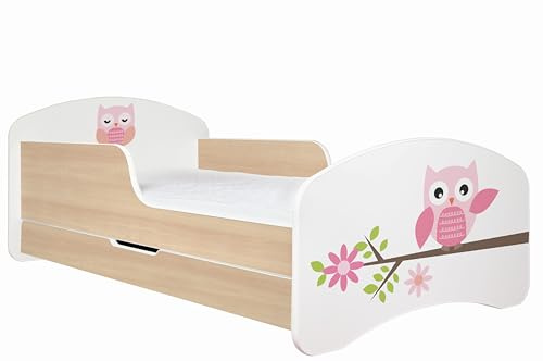 Happy Babies Kinderbett - Mit Matratze & Schublade und Rausfallschutz, 80x160, Mädchen Kinderbetten & Jugendbett Jungen Kids Bed, Jugendbett für Bodentief Ausziehbett Kleinkind, Lattenrost