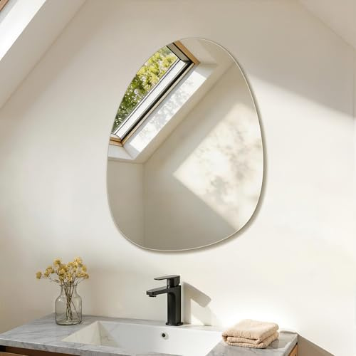 S'AFIELINA Asymmetrical Mirror 55 × 75 × 1.0 cm (H × W × D), Decorative Bathroom Mirror, Irregular Wall Mirror for Home Decor, Round Mirrors for Entryway Washroom Bedroom Living Room Hallway