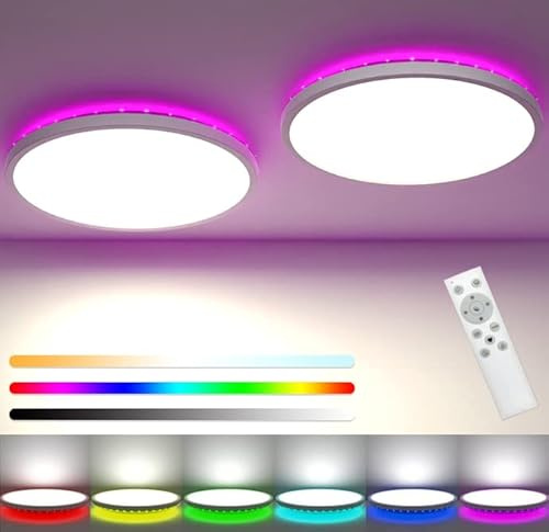 zemty 2 Stück 30CM LED Deckenleuchte Dimmbar 3000K-6500K, 24W 3200LM RGB Deckenlampe Farbwechsel mit Fernbedienung, Wasserfest Badezimmer Lampe Decke für Kinderzimmer Wohnzimmer Schlafzimmer