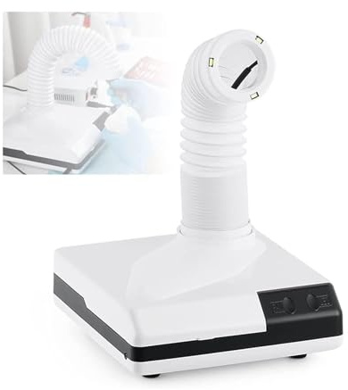 SenhE Aspirapolvere per Unghie, Aspiratore Dentale Elettrico Potente 60W, Disegno del Gomito Retrattile 3 LED 360° Rotabile, per Unghie Manicure Nail Art Pedicure