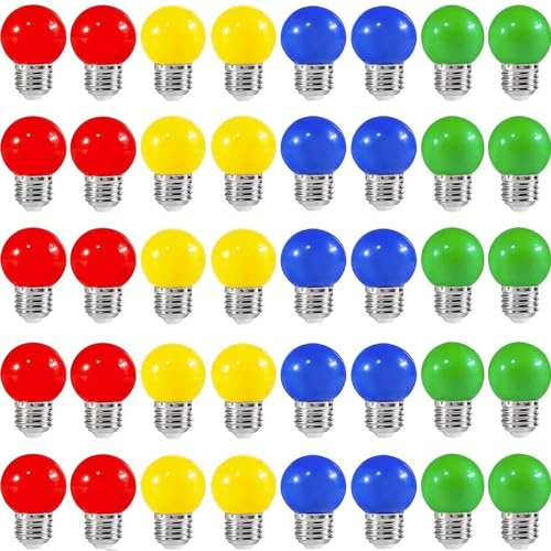 ZFQ LED Bunte E27 Farbige Glühbirnen 2W e27 Beleuchtung Leuchtmittel, 200 Lumens, Dekorationslampe für Hochzeit Halloween Weihnachten Party Bar, Gemischte Farben Rot Gelb Blau Grün 40er Pack