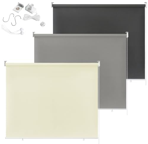 PEILU Tenda a Rullo Oscuranti 100 x 140cm Tende Avvolgibili da Esterno con Fissaggio a Morsetto Protezione dai Raggi UV Persiana per Finestre e Porte (Antracite)