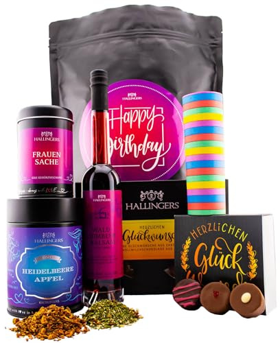 Hallingers Genuss Manufaktur Feinkost Geburtstagsgeschenk-Set - XXL-Wundertüte Happy Birthday ... großer Geburtstagsgruß Essig, Gewürz, Eistee, Pralinen, Schokolade & mehr, Geschenke für Frauen