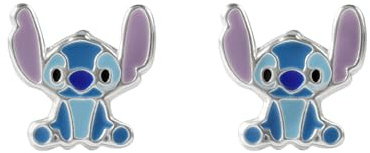 Pendientes de mujer de plata fina con diseño de Stitch de Disney esmaltados