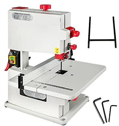 Sierra de cinta de banco de 250W, 8 pulgadas de ancho, corte de madera, 900 m/min, pequeña sierra de cinta de mesa for carpintería, hoja de mesa inclinable DIY con máxima resistencia y durabilidad