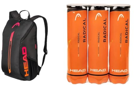 HEAD Tour Backpack 25 L, Schwarz/Flame - Amazon Exclusive & Radical Tennisball (3 x 4 Stück) Amazon Exclusive
