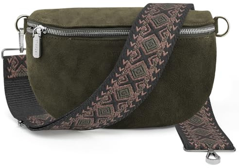 ARTVALL - Umhängetasche Wildleder Tasche Handtasche Velours Bauchtasche Klein mit Schultergurt Design Taschenband abnehmbar verstellbares Riemen Crossbody Bag Echt Ledertasche Damen mit Reißverschluss
