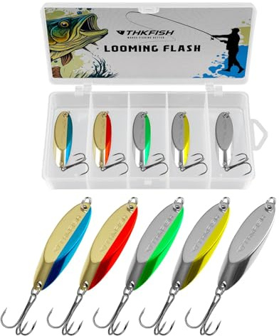 THKFISH 5 STÜCKE Metall Fischköder, Blinker Angeln, Angelköder Set, Meerforellenblinker, Spoons Forelle, Pilker, Fischköder für Spinnfischen und Jiggen, P01-YUER