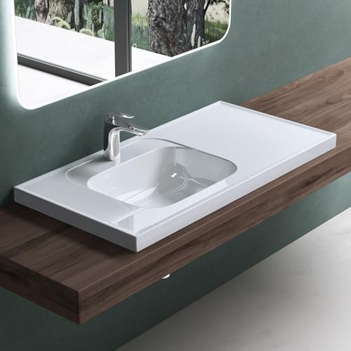 Mai & Mai Waschbecken Glänzend Weiß Einbauwaschbecken Waschtisch Mineralguss Rechteckig Waschplatz BTH: 100x50x16.5cm Colossum3601