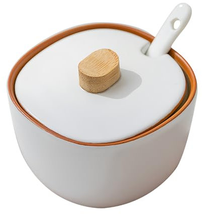 Dowbom Zuccheriera con coperchio e cucchiaio, barattolo bianco, contenitore per zucchero, zuccheriera, zuccheriera, zuccheriera (bianco, 210 ml)