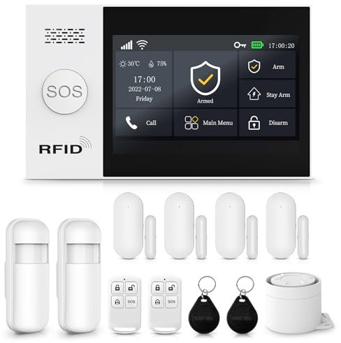 XNY 12-Piece-Kit Full Touch Screen Wireless Smart Home Alarm System, DIY 4G and WiFi Burglar Alarm System for Home Security with APP Alert, Motion Detector, Door Window Sensor, Remote Control, Siren