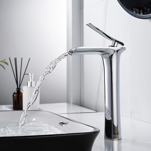 XJTNLB Basin Tap Waterfall Chrome Bathroom Sink Mixer Taps 1 Hole Single Lever Basin Mixer Tap Bathroom-Tall