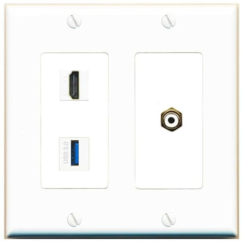 RiteAV Acoplador de pared hembra de 2 puertos HDMI RCA-blanco USB-3 [blanco]