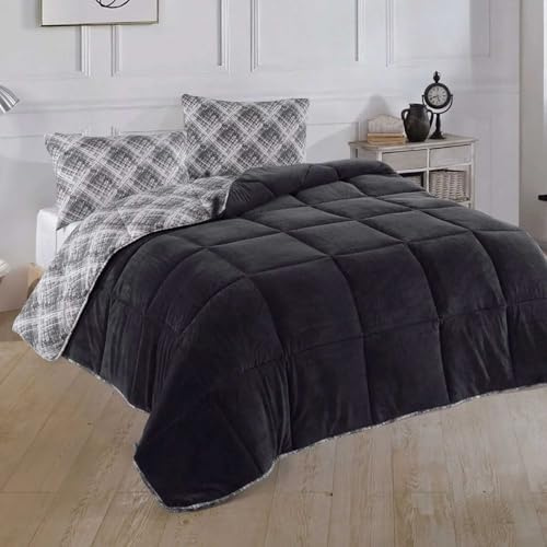 NORDIC SCHILLER Welsoft Doppelseitiges Bettdecke, 215x235 Anthrazit, 35% Baumwolle, Mikrofaser Ganzjahresdecke, Atmungsaktive Schlafdecke für Allergiker, Weiche Zudecke, Waschmaschinefest