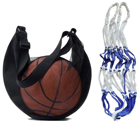 Moonlove Waterproof Basketball Storage Bag with Adjustable Shoulder Strap and Sports Single Ball Mesh Net Set Football Soccer Volleyball Training Equipment Crossbody Holder Gym Bag Carrying Sack