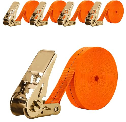 JOZMMZEOOA 4 Pezzi Cinghie a Cricchetto 8M X 2.5CM Cinghie di Fissaggio Fasce a Cricchetto Cinghie di Ancoraggio Arancione Tensione con Cricchetto, 1000 kg Fissaggio Cinghia a Cricchetto Ratchet