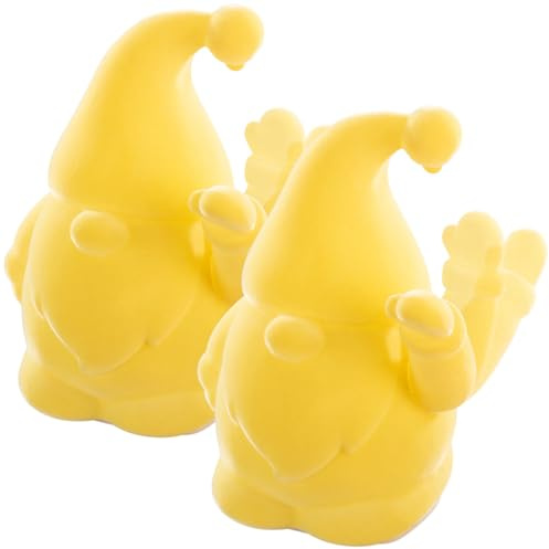 infactory Troll Zwerg Gnom Figuren: 2er-Set Winke-Gartenzwerge, 16,5 cm, beflockt, Batteriebetrieb, gelb (Gartenzwerg Kunststoff, Zwergskulpturen, Wackel)