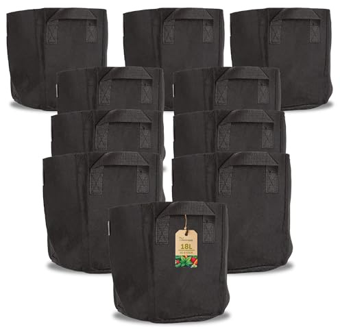 Green Home Pflanzsäcke 18L Schwarz 10 Stück – Atmungsaktive Stofftöpfe für Gemüse, Kräuter, Blumen – Wiederverwendbarer Pflanzsack mit Wurzelbelüftung – Stofftopf Balkon, Terrasse & Garten