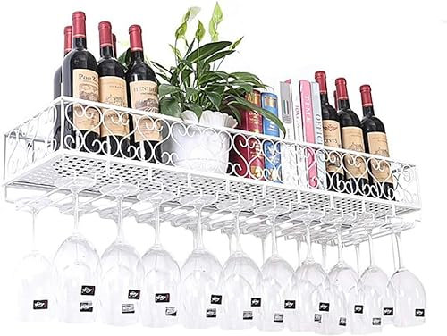 YQYQMZDP Weinregal Home/Bar Retro Industrieller Wand-Weinschrank Mit Hängenden Metall-Weinregalen Stielglasregal Für Home Bar Restaurant Küchenschrank Organizer Wohndekor/Weiß/120cm