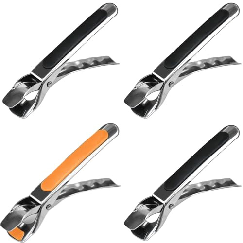 Yuiturt 4 stycken halkfria disktänger anti-hett dish gripper ugntång, 17,5 cm rostfritt stål tång för varmluftsfritös med gummerat handtag skållningshämmande klämma, 3 svart 1 orange