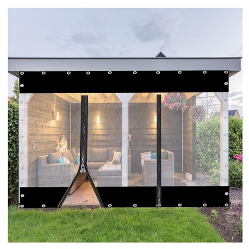 Pergola Seitenteile Transparente Planen Wasserdicht mit Reißverschlusstür Außenvorhang for Veranda, Pavillons, Camping POCHY(1.8x2m/5.9x6.5ft)