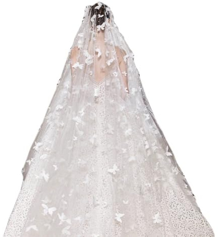 Hrlace Braut-Schleier Hochzeit Schleier mit 3D -Schmetterling ＆ Perle Lang Einlagiger Brautschleier Kathedralen Tüll Braut Hochzeitsschleier Weiß Weicher Hochzeitskleid Accessoires 1.5m L x 1.5m B