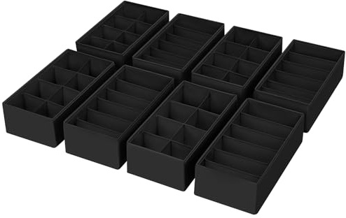 DIMJ Schubladen Organizer Schrank Organizer - 8er Set Pax Organizer, 30 x 15 x 9 cm Ordnungssystem für Kleiderschrank, Kinderkleidung, Socken, Wickelutensilien, Schwarz