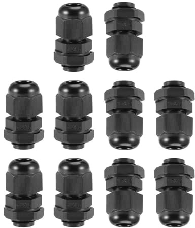 TA-VIGOR 10Pcs M12 x 1.5 Cable Gland, IP68 Waterproof Adjustable Plastic Nylon Wire Connectors Gland Joints for 2mm-5mm Cables, Locknut Stuffing Glands with Locknut and Washer – Black