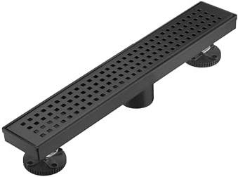 AVSIILE Linear Shower Floor Drain, Matte Black 18 Inch 304 Stainless Steel Bathroom Drains Kit, Long Rectangular Shower Trench Drain with Square Pattern Drain Cover & Hair Catcher