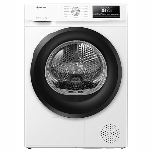 Teknix TKHP8HW 60cm Freestanding 8kg Heatpump Front Load Tumble Dryer - Garage Safe - AI Sensor Dry - Allergy Care - White - A++ Rated