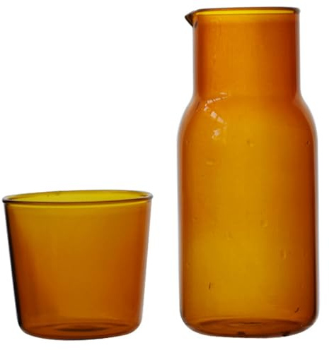 Bedside Water Carafe and Glass Set, High Borosilicate Glass Bedside Carafe with Cup, Mouthwash Decanter for Nightstand Bedroom, Bathroom, Office