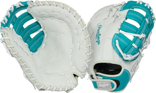 Rawlings Shut Out Series First Base Mitt Softball-Handschuh, 30,5 cm, Rechtshänder, Weiß/Blaugrün