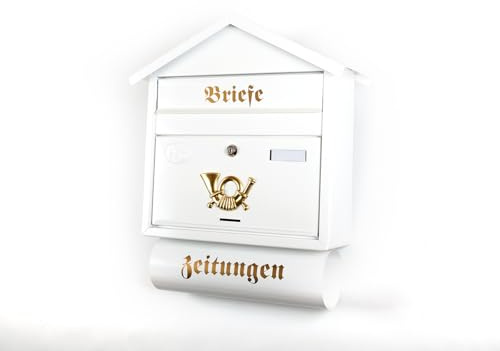 XXL Briefkasten Postkasten Zeitungsrolle Namenschild Wandmontage Spitzdach (Weiß)