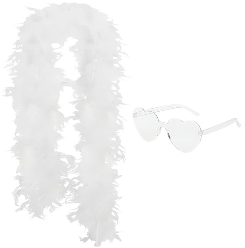 GXGM Boa Piume di Tacchino, 1,8 M, con Occhiali da Sole, Decorazione Sciarpe per Festa in Abito da Sposa, Carnevale, Halloween, Costume di Natale (White)