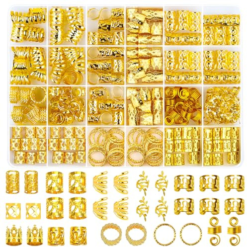 Xanthelle Haarperlen, 290 Piezas Joyería para el Cabello en Oro para Dreadlocks y Trenzas, Accesorios para el Pelo, Clips de Metal, Anillos para el Cabello y Clips
