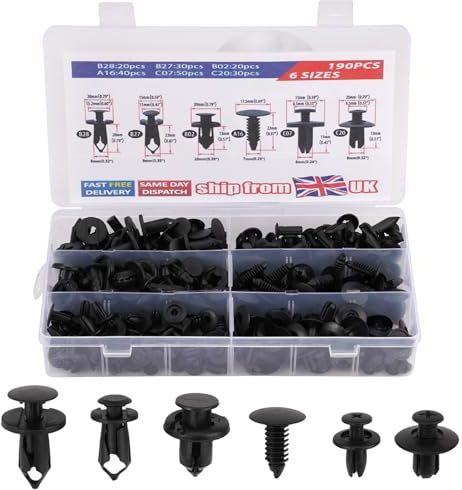 190 Pezzi Rivetti In Plastica Per Auto, 6 Tipi Diversi Clip In Plastica Per Paraurti Universali, Carrozzeria Mollette Clips de Fixation Voiture Set, Camion, Motocicli, Autobus e Treni