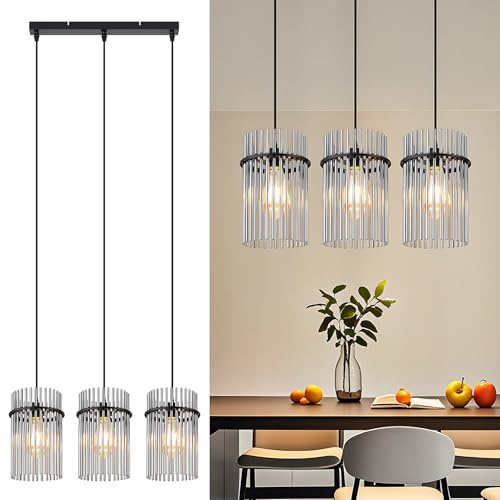 Lichtmaler Pendelleuchte Schwarz Hängelampe Esstisch Hängeleuchte 3 Flammig | E27 Vintage Esszimmerlampe Hängend Glas für Küche Cafe Bar Wohnzimmer (ohne Leuchtmittel)
