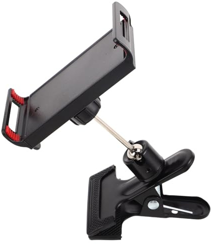Mikikit Soporte Ajustable con y Tablet Clip Teléfono para Escritorio en Resistente, Base Rotación Diseño Moderno y Minimalista Plástico Negro para Oficina y Hogar
