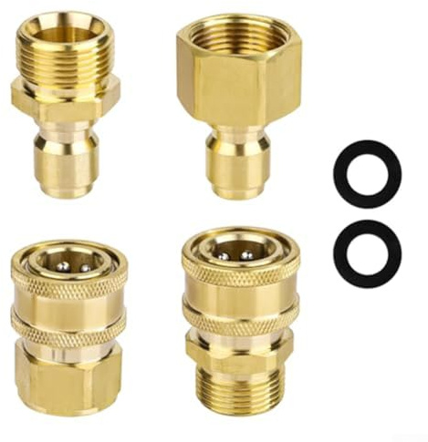 Hochdruckreiniger-Adapter-Set, M22-14 mm auf 1/4 Zoll, Premium-Messing-Schnellverbindungen für Gartenschlauch und Hochdruckreiniger, schnelle Verbindung, 4 Stück