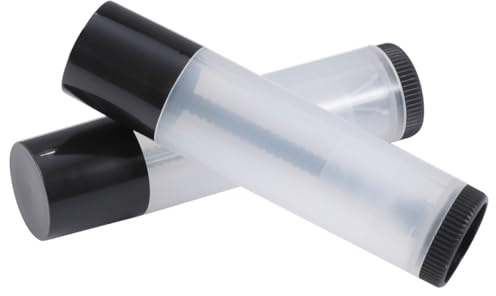 FRCOLOR Tubos Vacíos para Bálsamo Labial 5g, 20 Unidades, Plástico Transparente y Negro, Tubo de Brillo Labial Recargable, Envase Cosmético DIY para Cuidado de Labios