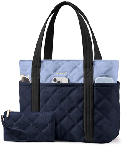 LOVEVOOK Laptop Tote Bags for Women, Lightweight Puffer Handbag for School, Large Work Handbags Ladies Tote Bag with Zip, Quilted Shoulder Bag for College Shopping Work Travel Gym Beach