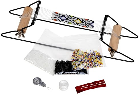 Pärlsmeden metallpärlvävssats, inkluderar vävstol (32 cm x 6,3 cm x 7,6 cm), tråd, nålar och 18 gram glaspärlor för armband, halsband, bälten med mera