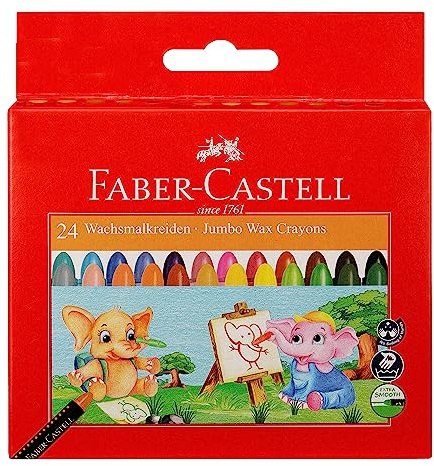 Faber-Castell Jumbo Wax Crayons - 24 Shades + Free Crayon Holder