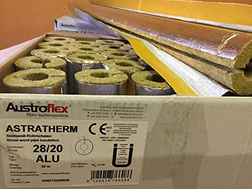 Austroflex Rohrisolierung 28 x 20mm voller Karton 30m Inhalt (1,79€/Meter) Rohrschalen alukaschiert Steinwolle Mineralfaserschale Isolierung